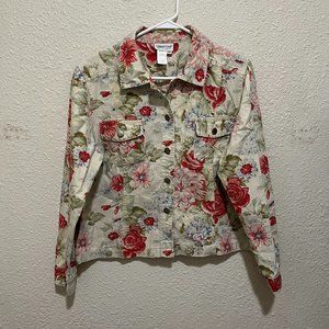 Coldwater Creek Pastel Floral Denim Jacket Size Medium